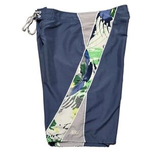 VTG 90s Nike Floral Board Shorts Mens 30 M Swim Trunks‎ Logo Blue Unlined Surf